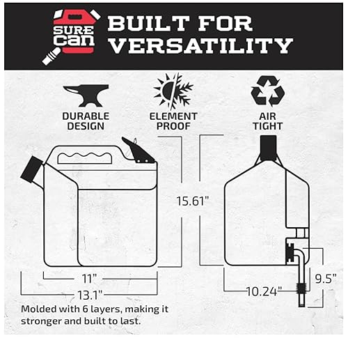 Miniatura 6 de Surecan Lata de seguridad tipo II de 5 galones – Boquilla giratoria flexible, tanque sin derrames, autoventilación, gatillo de pulgar y bidón