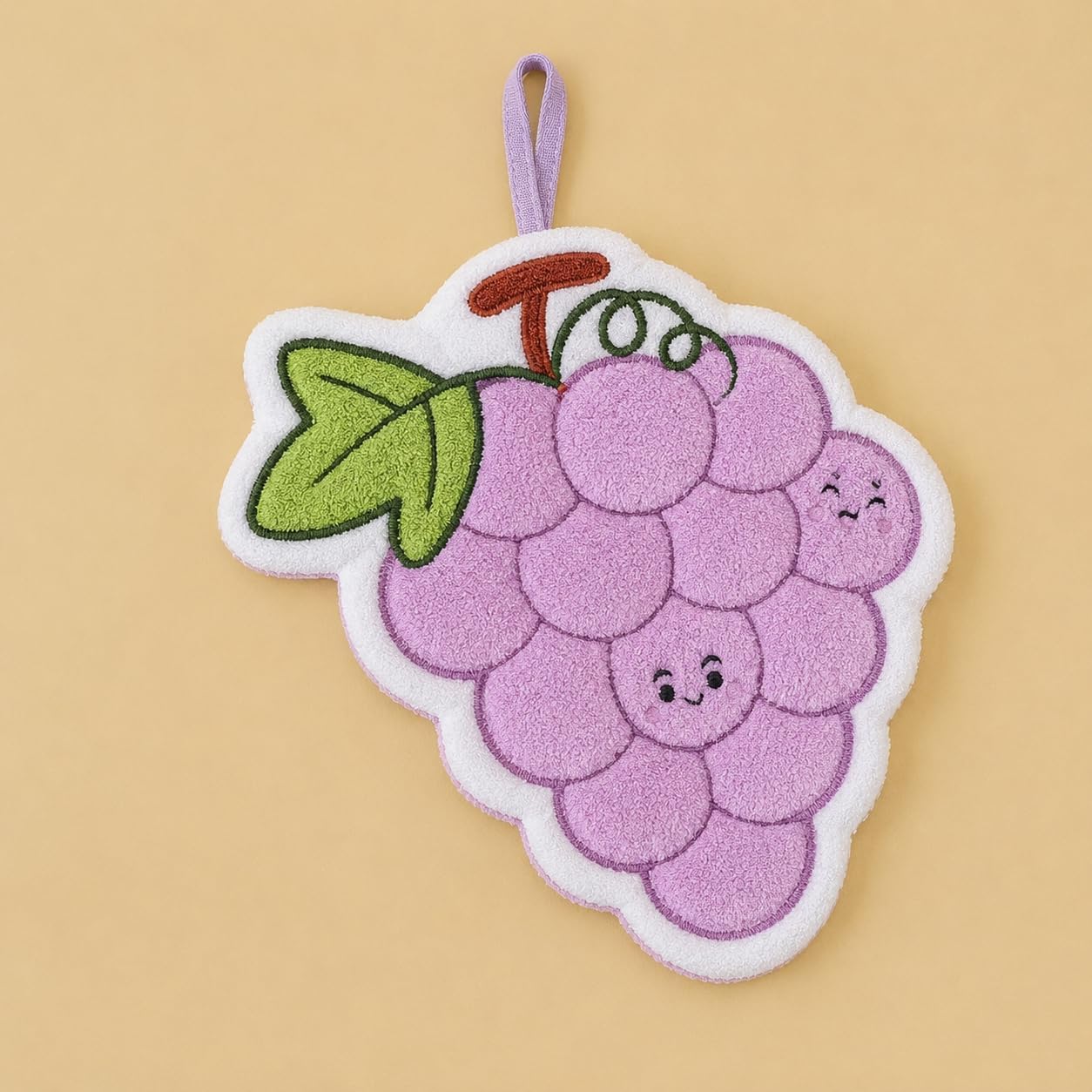 Cute Fruit Shape Hanging Hand Towel | Soft Coral Fleece Microfiber Kitchen & Bathroom Hand Wipe | Super Absorbent Quick Dry Reusable Hanging Towel | Fruit Design Hand Towel (Grape Shape)-image-4