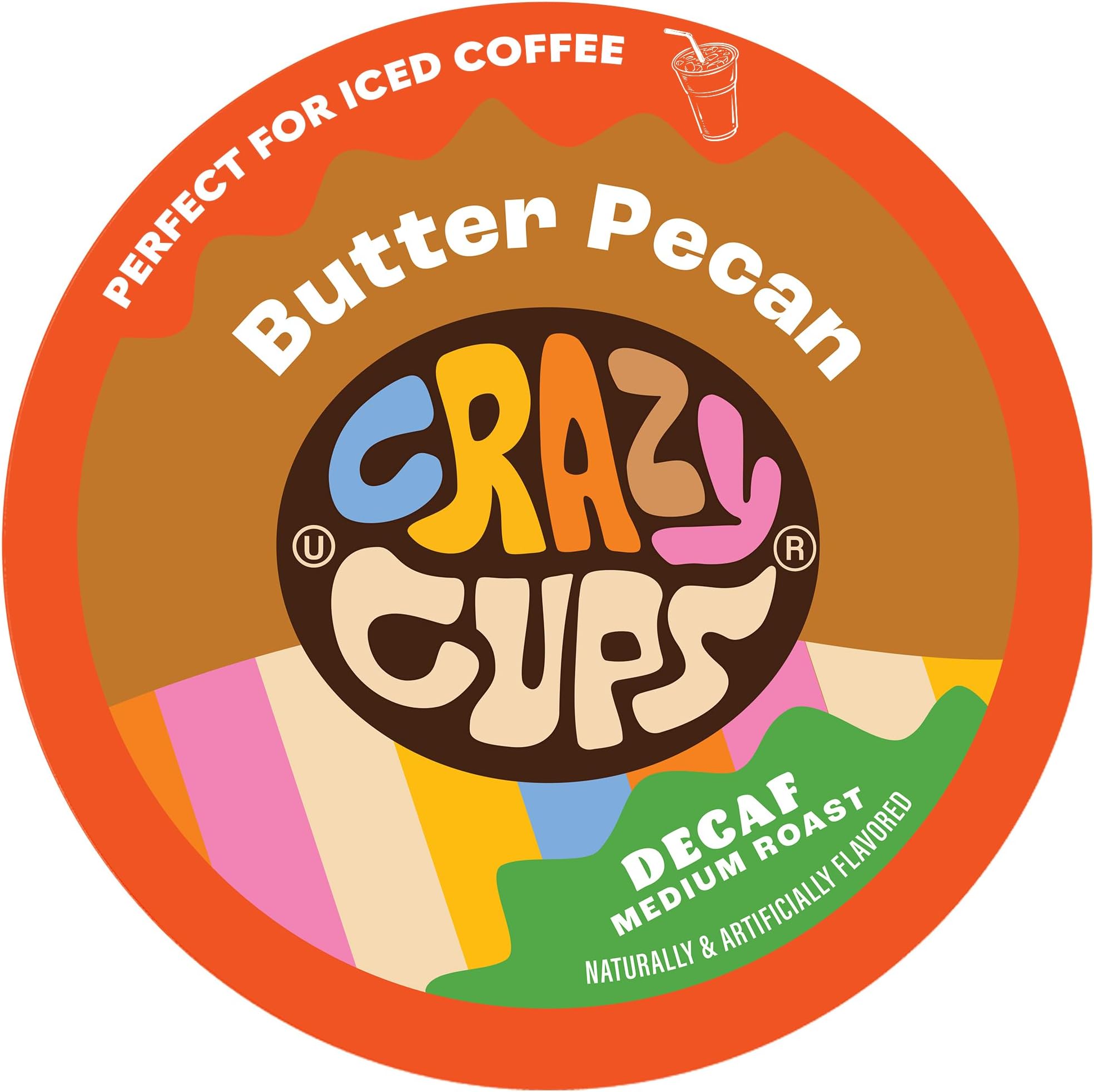 Crazy Cups Flavored Decaf Coffee Pods, Decaf Butter Pecan Coffee, Decaf K Cups for Keurig K Cups Machines, Hot or Iced Coffee, Single Serve Decaffeinated Coffee in Recyclable Pods, 22 Count