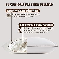 Vista 2 de Bafode Almohadas de plumas de ganso, almohadas de cama, tamaño Queen, juego de 2, almohadas de hotel para dormir, almohadas blancas suaves