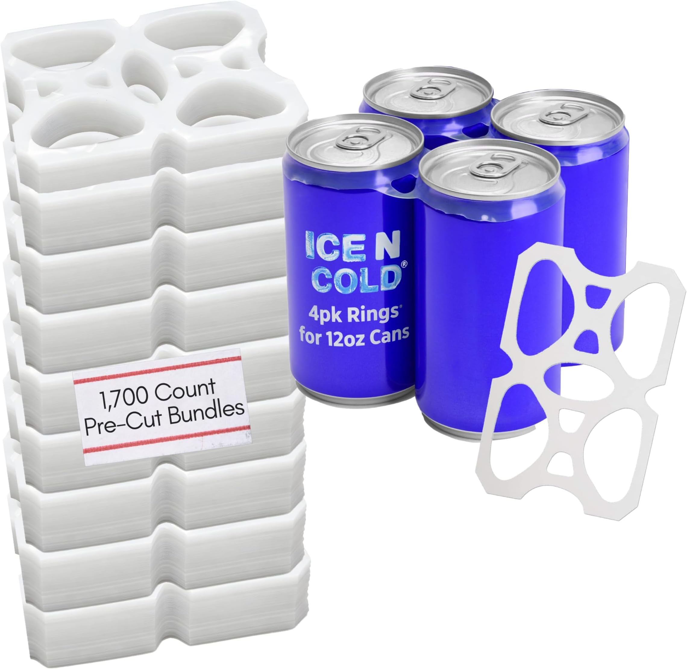 ICE N COLD 4-Pack Rings Universal Fit - Fits all 12oz Beer/Soda Cans | FAST SAME DAY SHIPPING (1,700ct Pre-Cut)