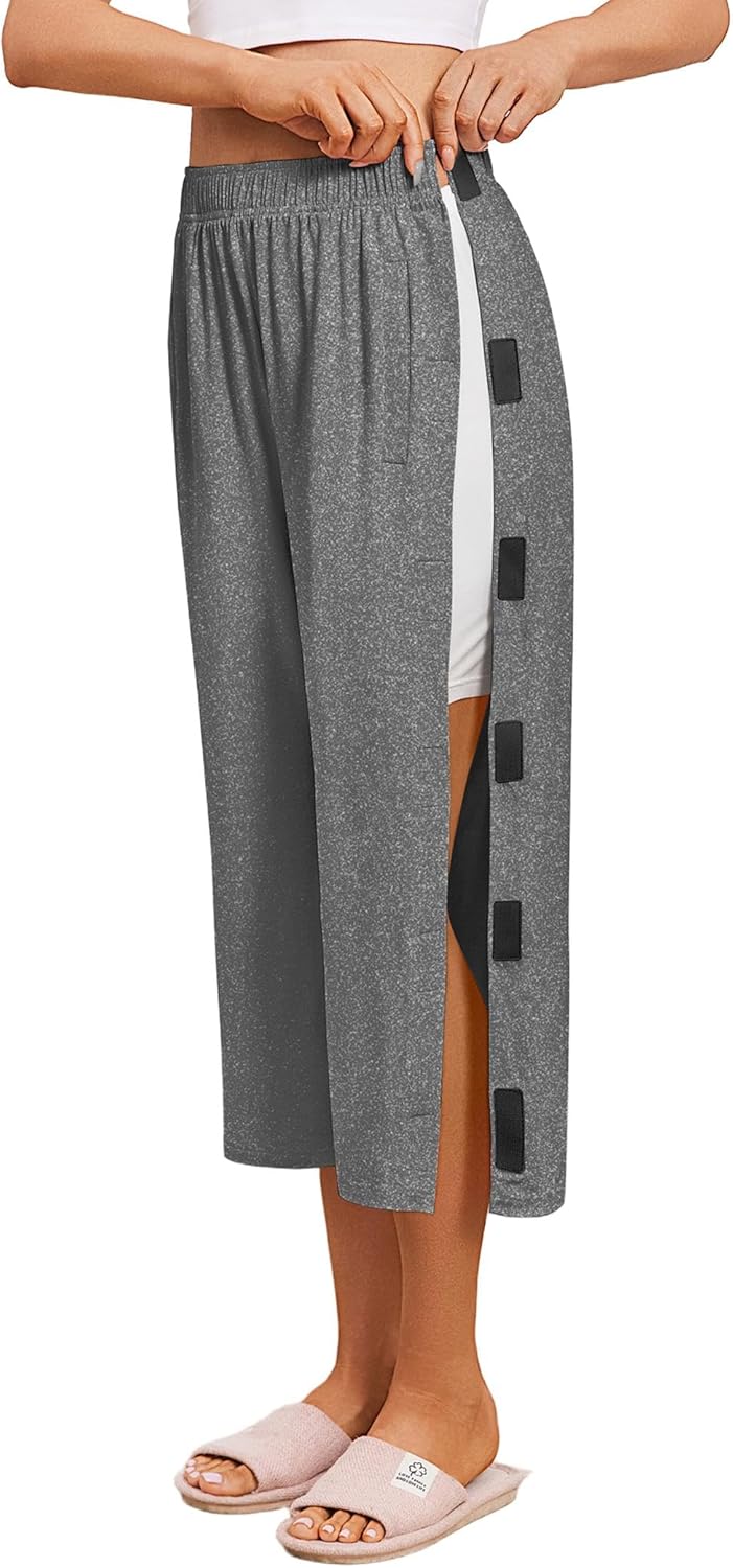 Deyeek Women's Tear Away Breakaway Capri Pants Post Surgery Recovery Hip Knee Ankle Replacement Adaptive Magic Tape Wide Leg - Image 2