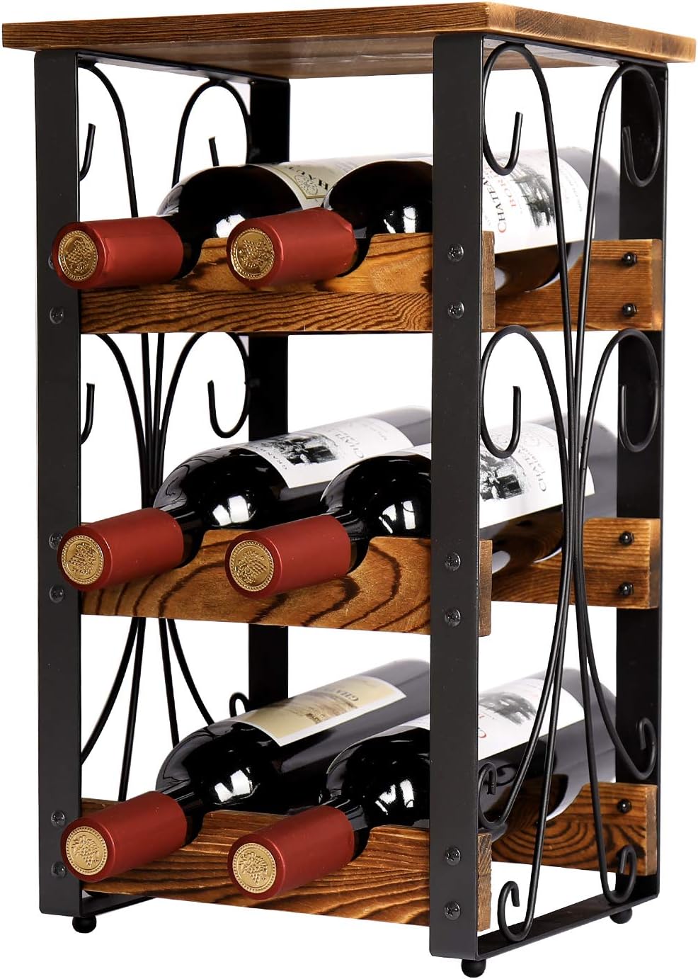 Amazon.com: X-cosrack Rustic 6 Bottles Tabletop Wine Rack Freestanding ...