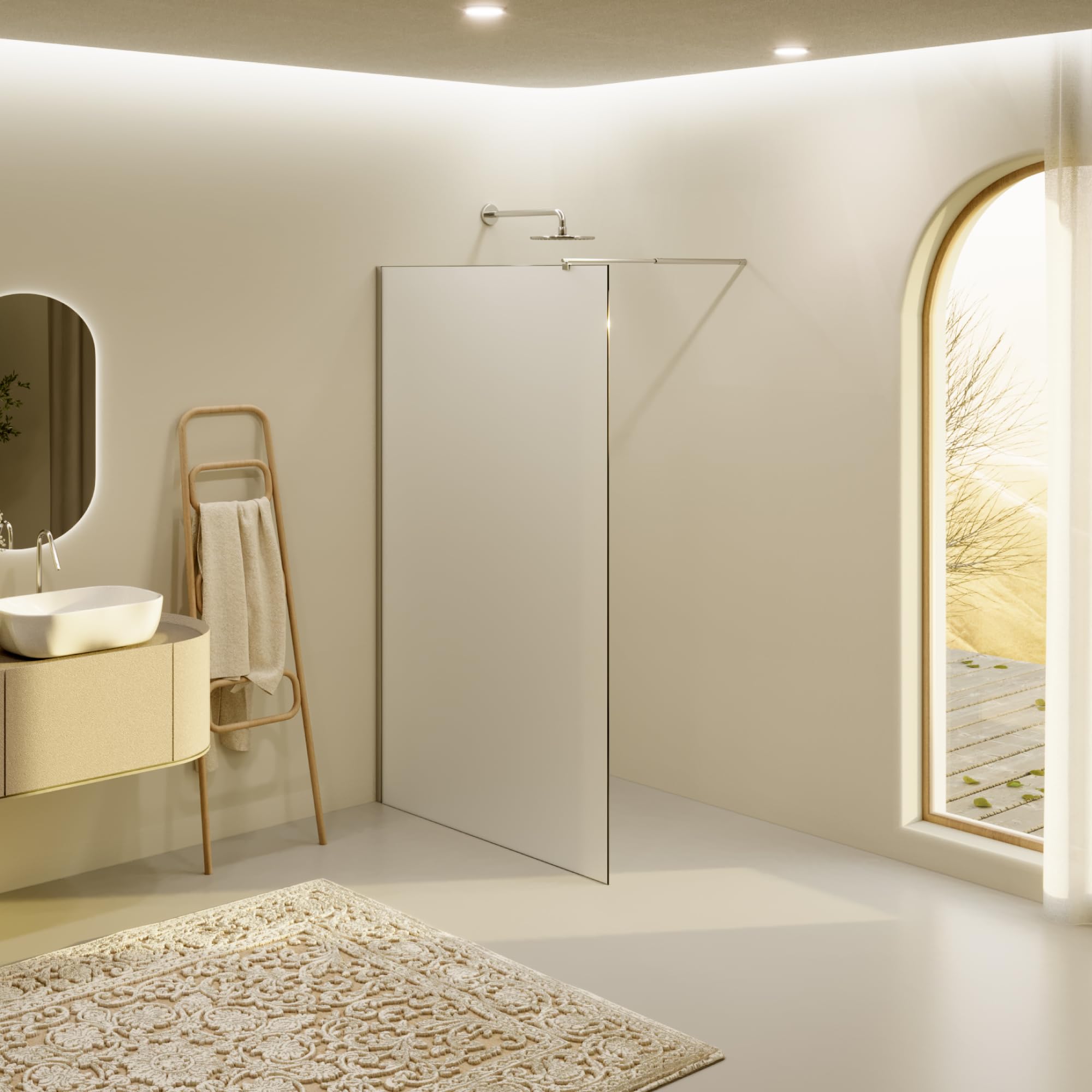 i-flair Duschabtrennung Walk In FIONA 100x200 cm Duschwand Dusche 10mm STARK aus SATINIERTEM NANO ESG Sicherheitsglas mit EDELSTAHL Wandprofil #740