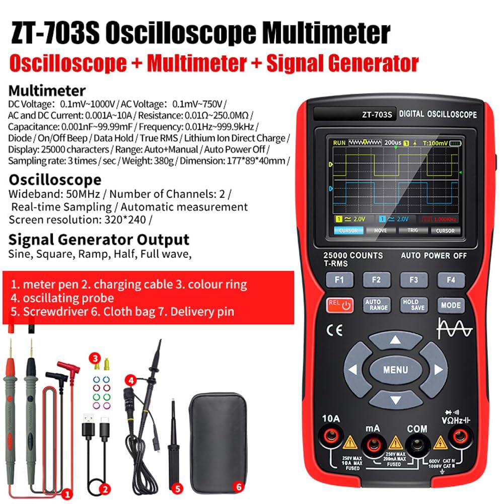 Multimetro digitale 3in1 Larghezza di banda 50 MHz Frequenza di campionamento 280 MS Memorizzazione dati forma d'onda PC Generatore di segnale oscilloscopio a doppio