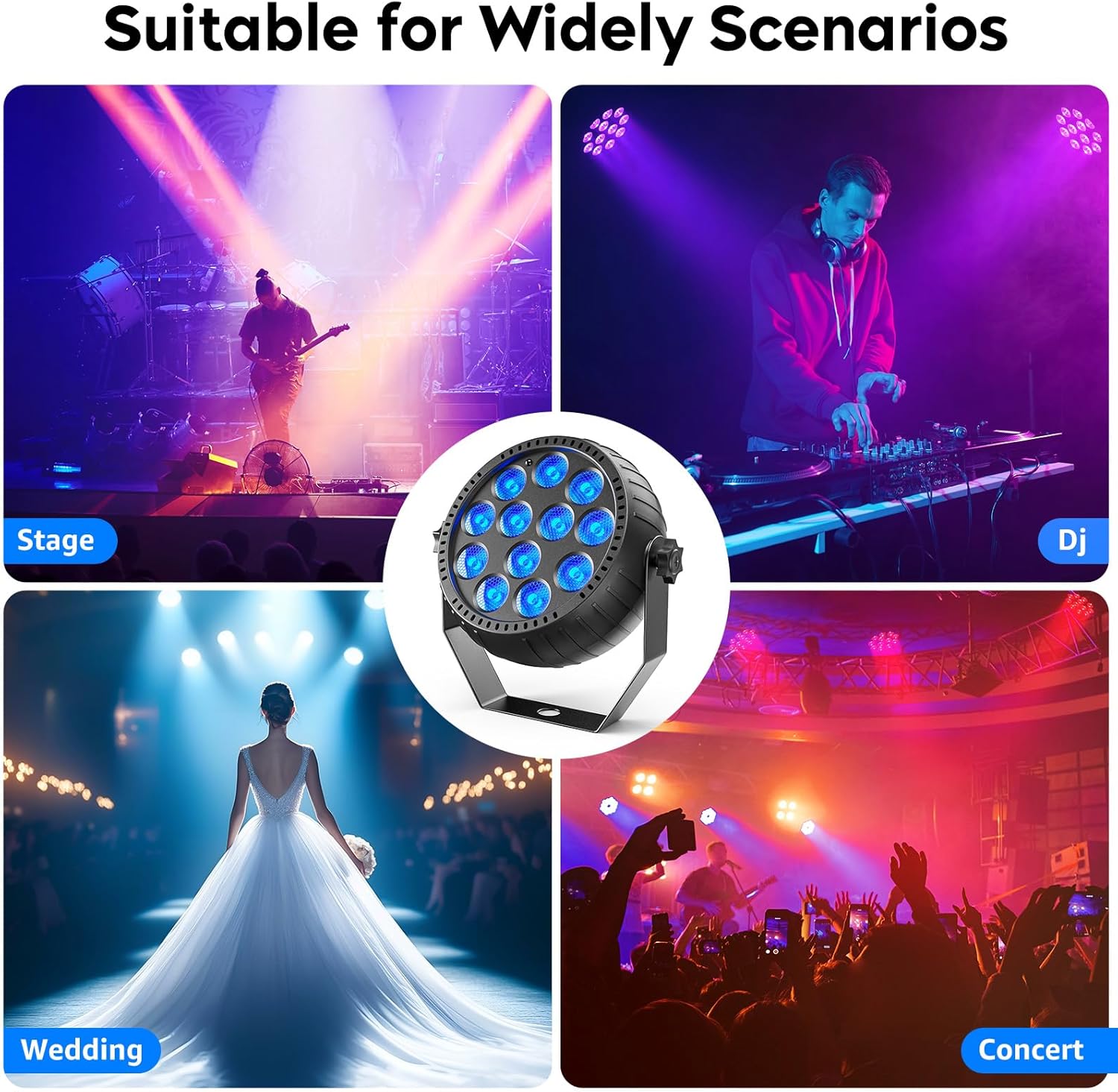 Rechargeable Stage Lights, 2200mAh Battery Powered LED Par Lights with Remote & Sound Activated, 12 RGB Portable Uplights for Events Wedding Party Club Concert Indoor 4Packs