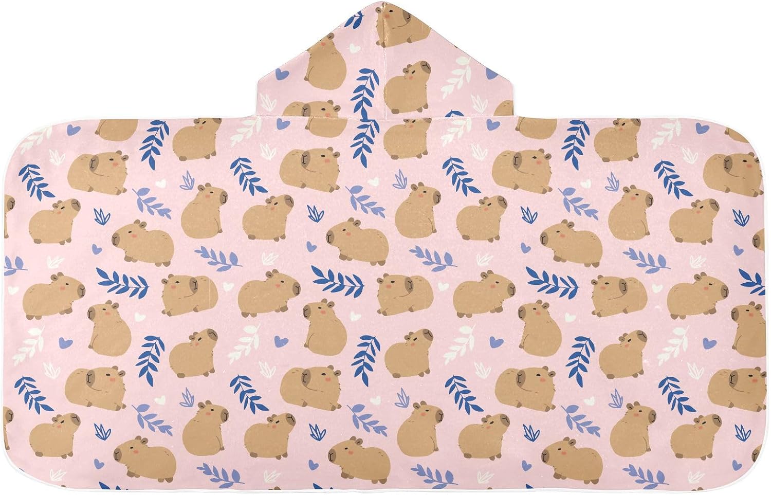 Pink Cute Capybara Hooded Beach Towel for Kids, Kids Bath Hooded Towels for Boys Girls, Super Soft Absorbent Bathrobe with Hood for Swin Pool 50"x23.5"