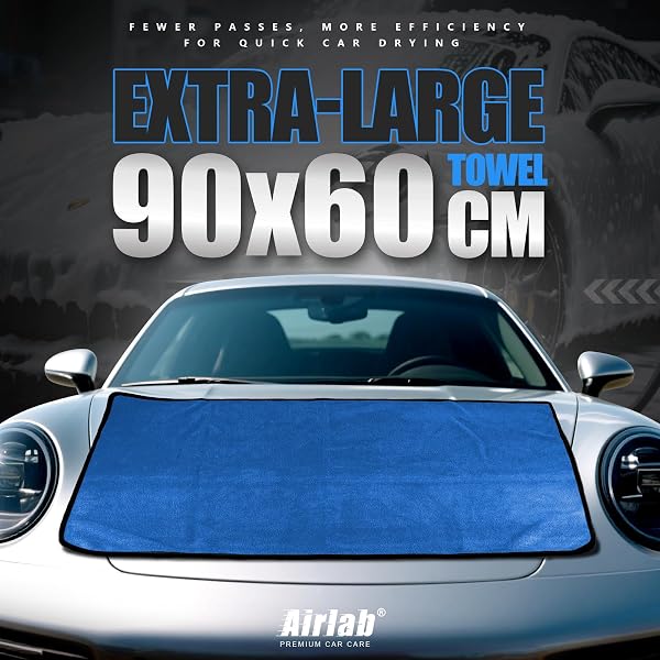 Airlab XXL Chiffon Microfibre Séchage Voiture 90x60CM, 500GSM Serviette Super Absorbant Anti Rayures Polissage Detail Auto Moto Vitre Salle de Bain, Lingette Entretien Professionnel Efficace Nettoyage - 2