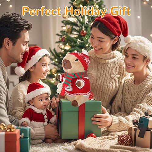 Miniatura 3 de Capybara - Disfraz de peluche con 10 piezas de disfraz de Capybara estilo navideño, juego de Navidad, decoración de mochila Capybara, regalo de