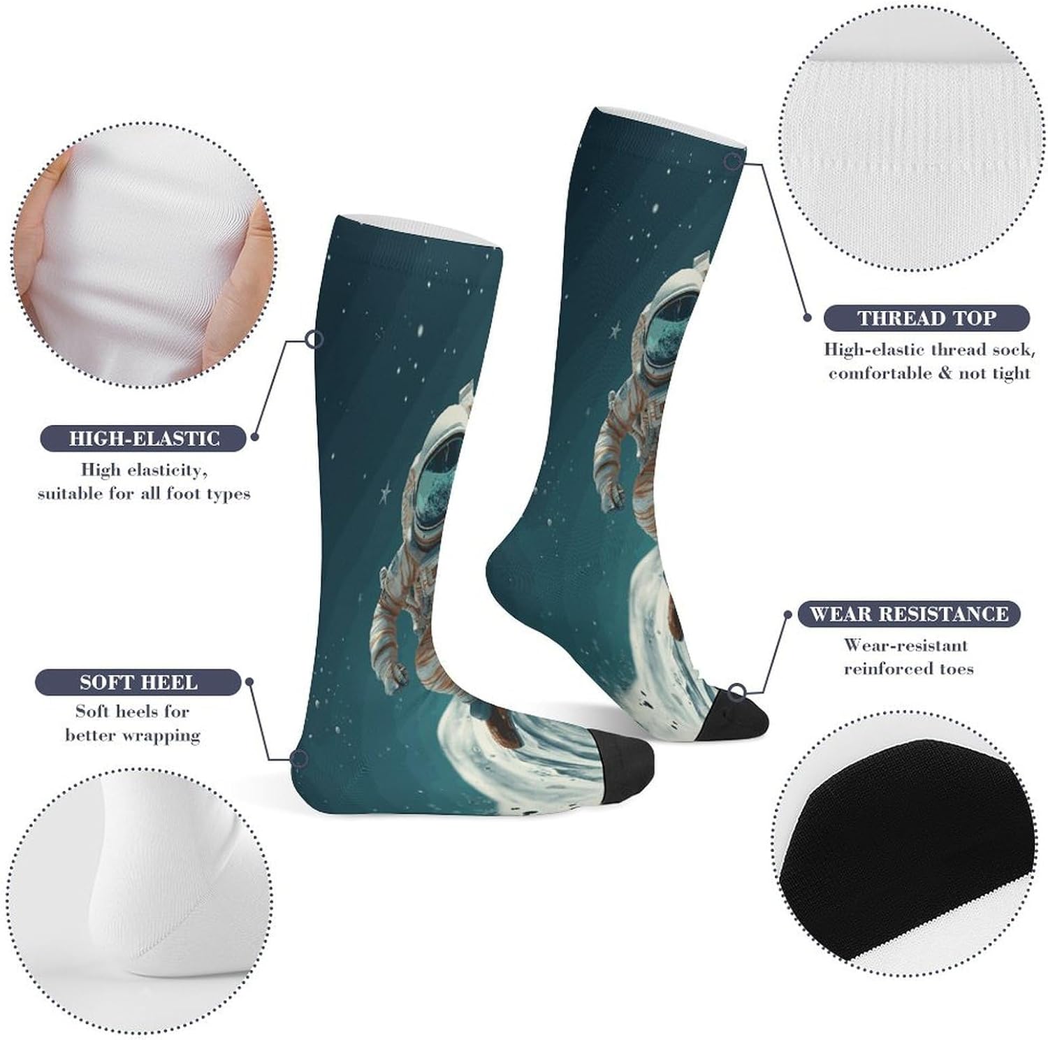 Astronaut on Skis Crew Socks Calf Socks Athletic Crew Sock
