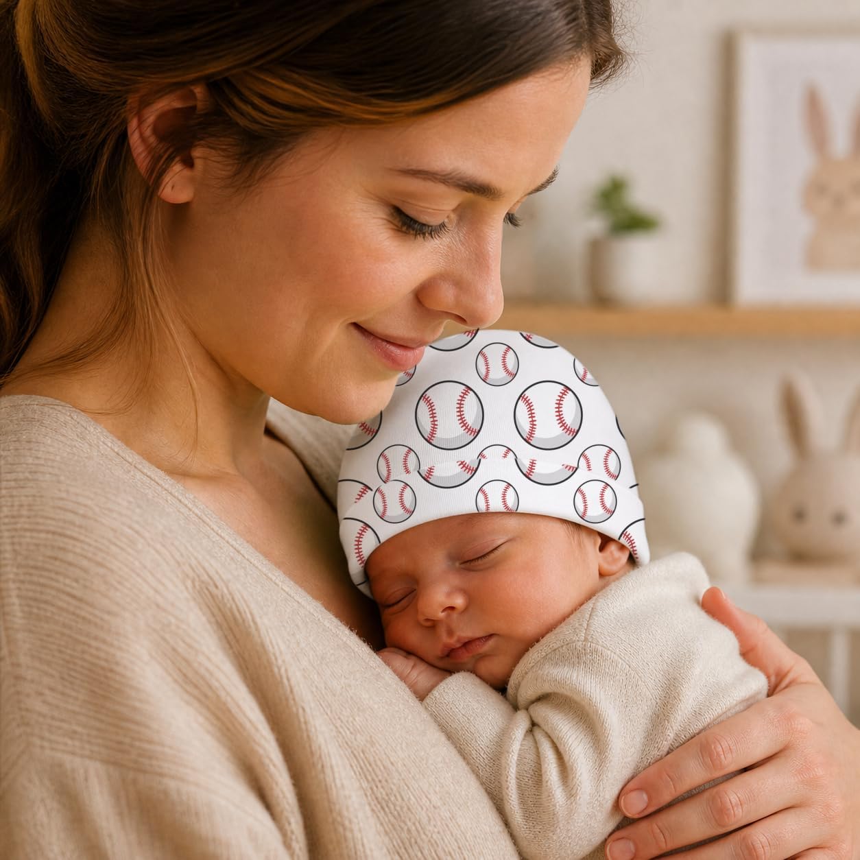 6 Pack Newborn Hats 0-6 Months Sports Baby Beanie Soft Cotton Infant Caps Football Baseball Soccer Golf Theme Cute for Boys Girls 5.9 x 5.5 Inch White