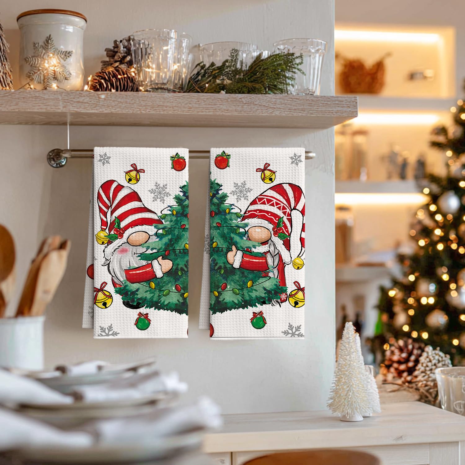 Lot De 2 Torchons De Cuisine Motif Noël - Microfibre, Super Absorbants, 42x65 Cm, Décoration Festive