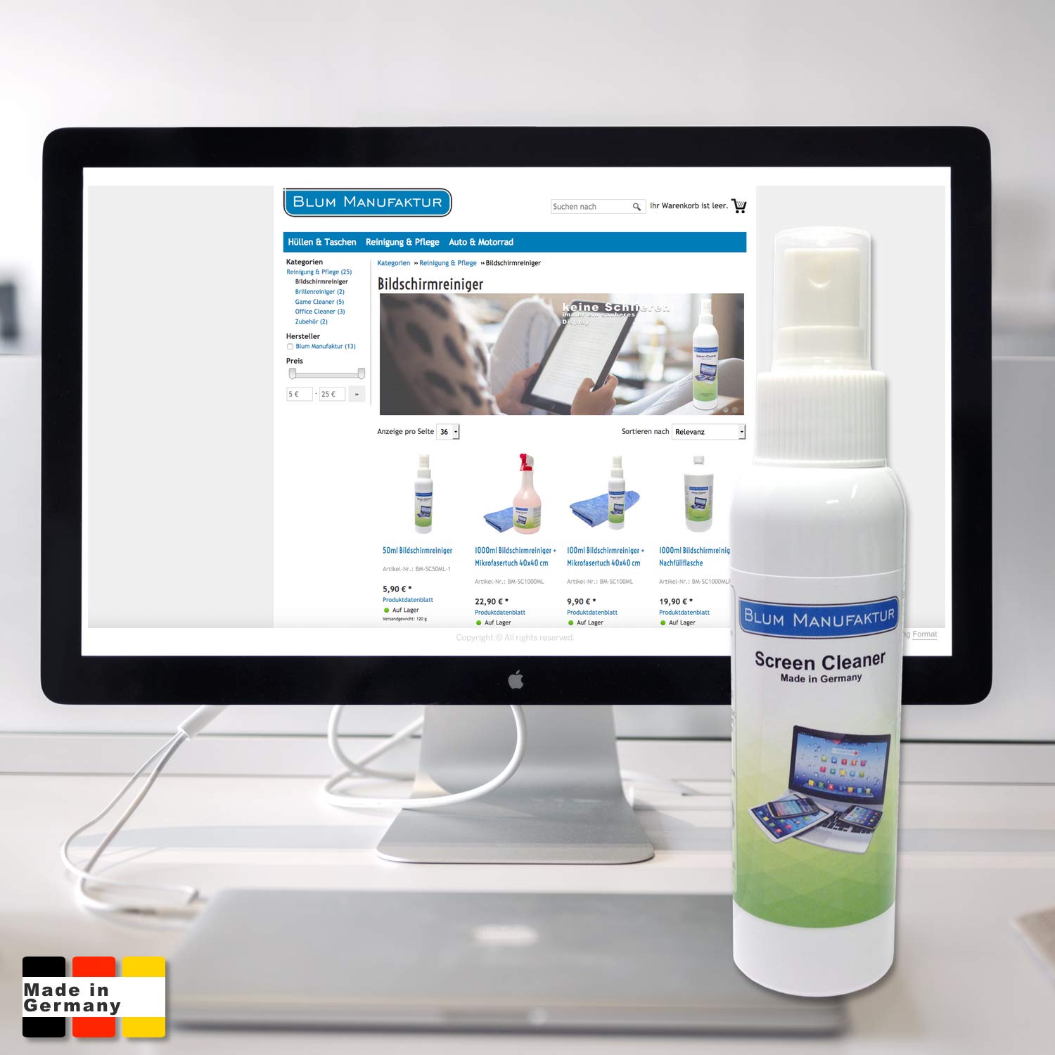 Blum Manufaktur - 2x 250ml Pulizia dello schermo Pulizia perfetta di tutti gli schermi e display. Senza striature e senza strisce.