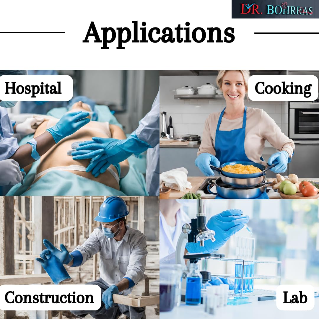 Dr.Bohrras� ?Disposable Nitrile Examination Gloves? (Large) 100 pcs Powder Free Blue ISO CE WHO GMP Certified Medical | Industrial | Lab | Hospital | Food Grade | Personal ? 3