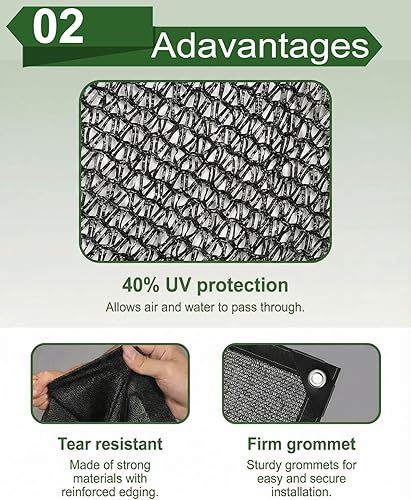 Miniatura 3 de vensovo 40% Red de tela de sombra resistente al sol negra - 8x12 pies de malla de sombra para jardín para cubrir plantas, invernadero, gallinero