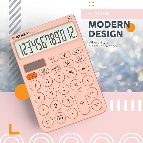 Miniatura 7 de CATIGA Calculadora de escritorio de 12 dígitos Calculadora de escritorio básica con pantalla LCD grande, botones grandes, 4 funciones, energía solar