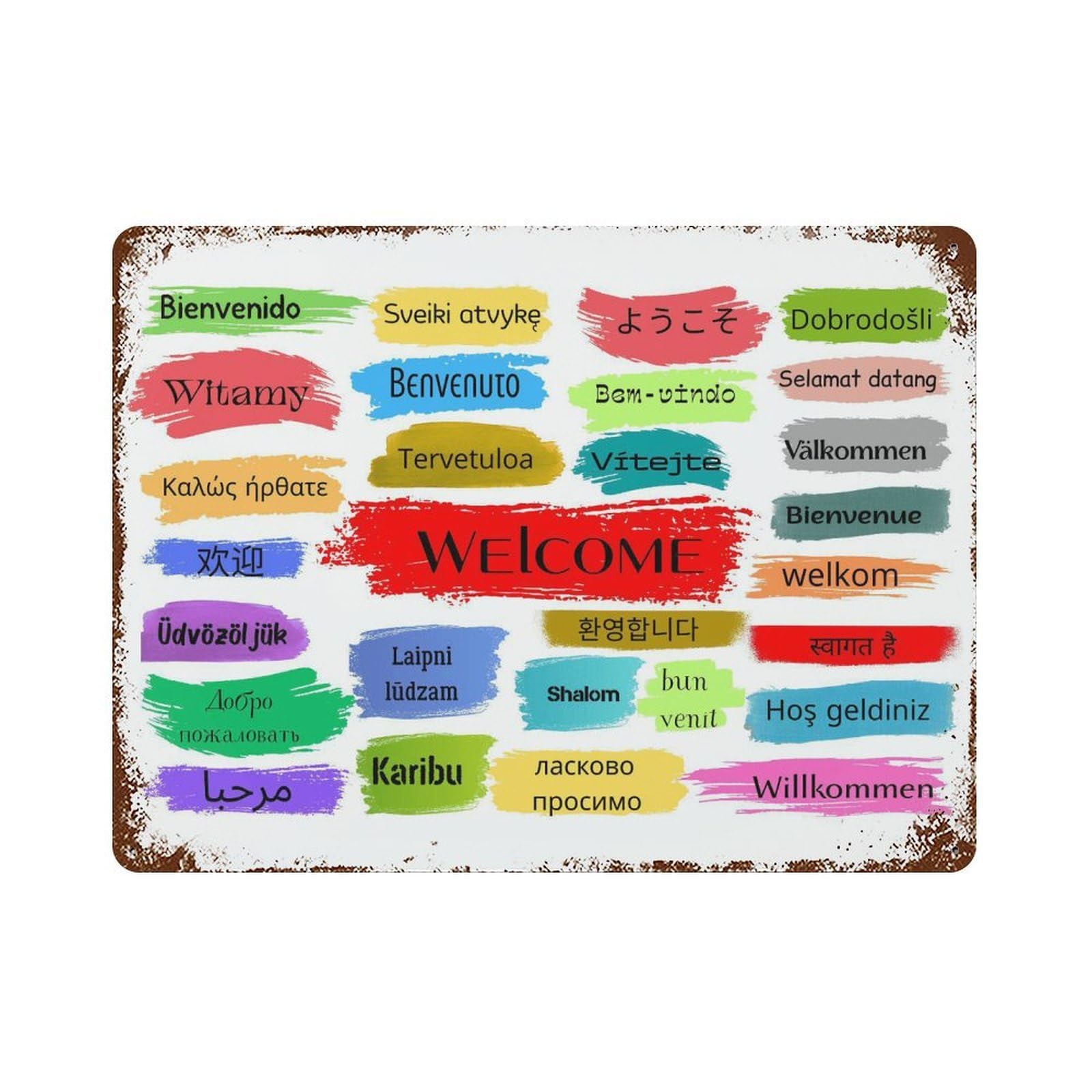 xiaoxiaoshen Multilingual Hello Poster,Colorful International Greeting (2) Wall Decor Art Metal Tin Poster Modern Home Decor Art Home Bar Shop Decorations Vintage Sign 30x40cm