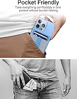 Vista 7 de HiWe Magsafe - Soporte magnético con soporte ajustable, diseño de torre Eiffel, ventana de identificación abierta, soporte para 8 tarjetas, cuero