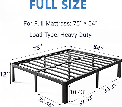 Miniatura 15 de Marco de cama de metal de alta resistencia de 16 pulgadas, marco de cama de plataforma tamaño matrimonial, no necesita somier, sin ruido, fácil
