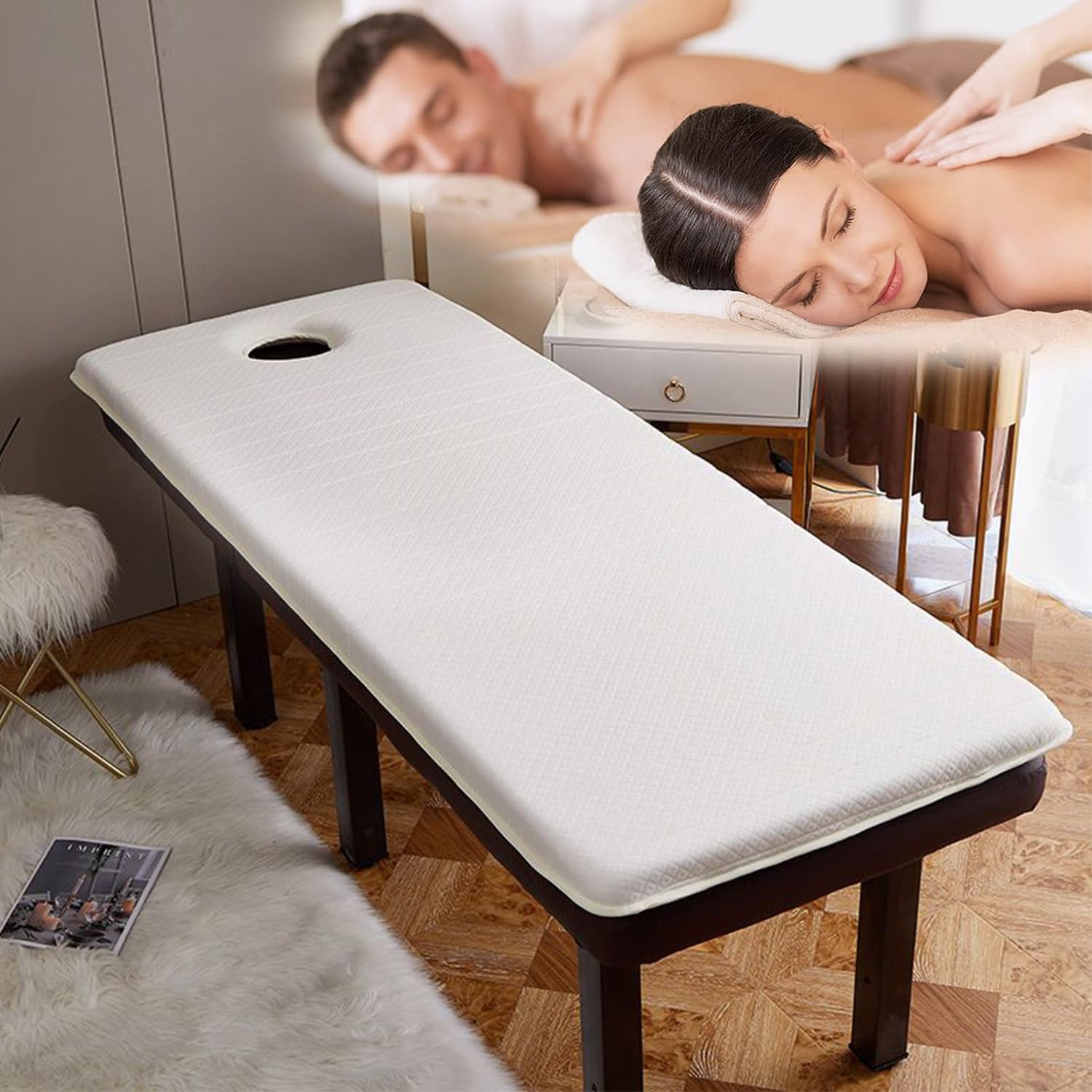 Surmatelas en Mousse 5cm 70x190cm pour Table Massage Lit Spa avec Trou, Blanc