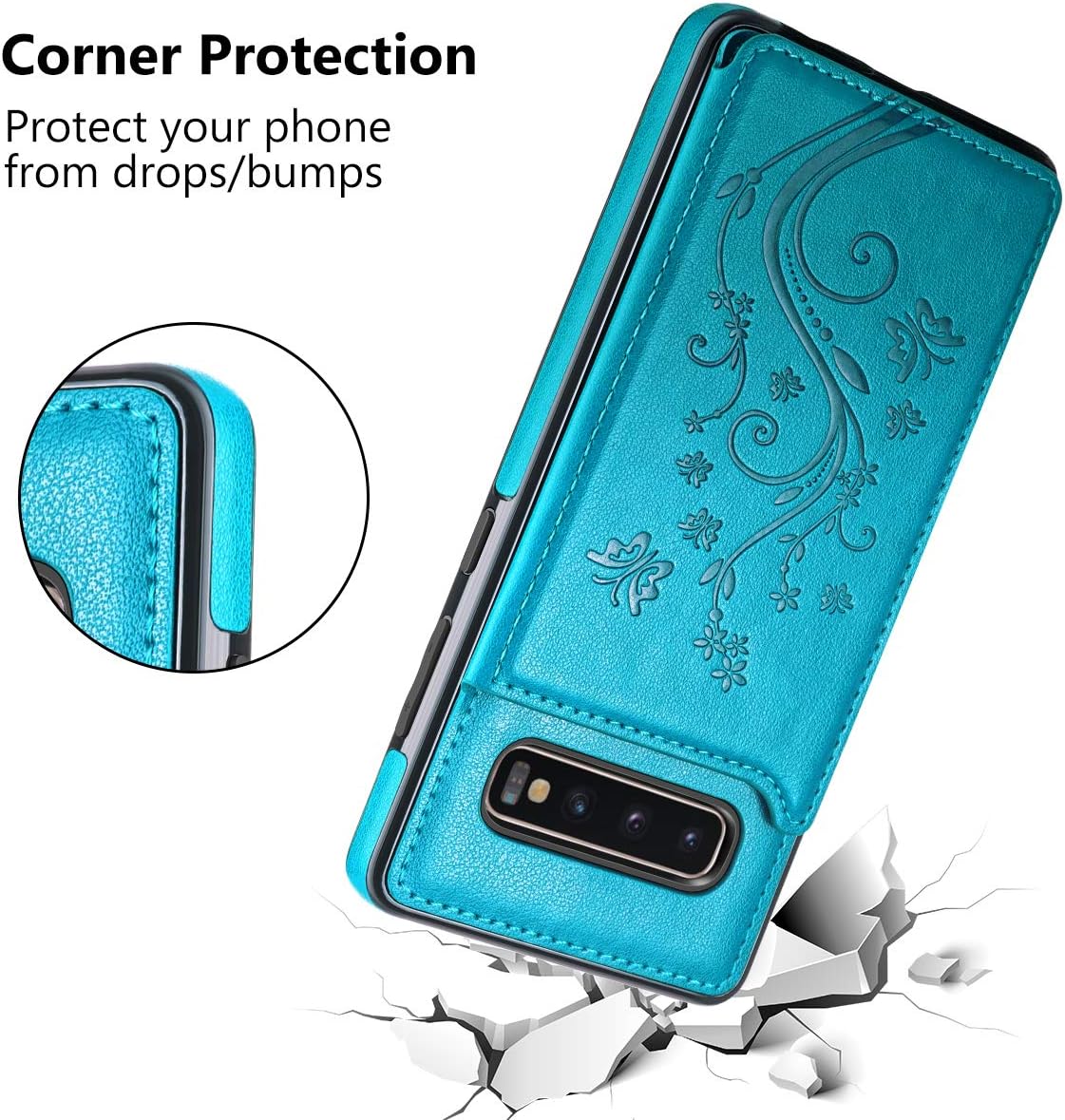 HianDier Wallet Case for Galaxy S10 Slim Protective Case with Credit Card Slot Holder for Men Flip Folio Soft PU Leather Magnetic Closure Cover Case for Samsung Galaxy S10 6.1 Inches, Lake Blue