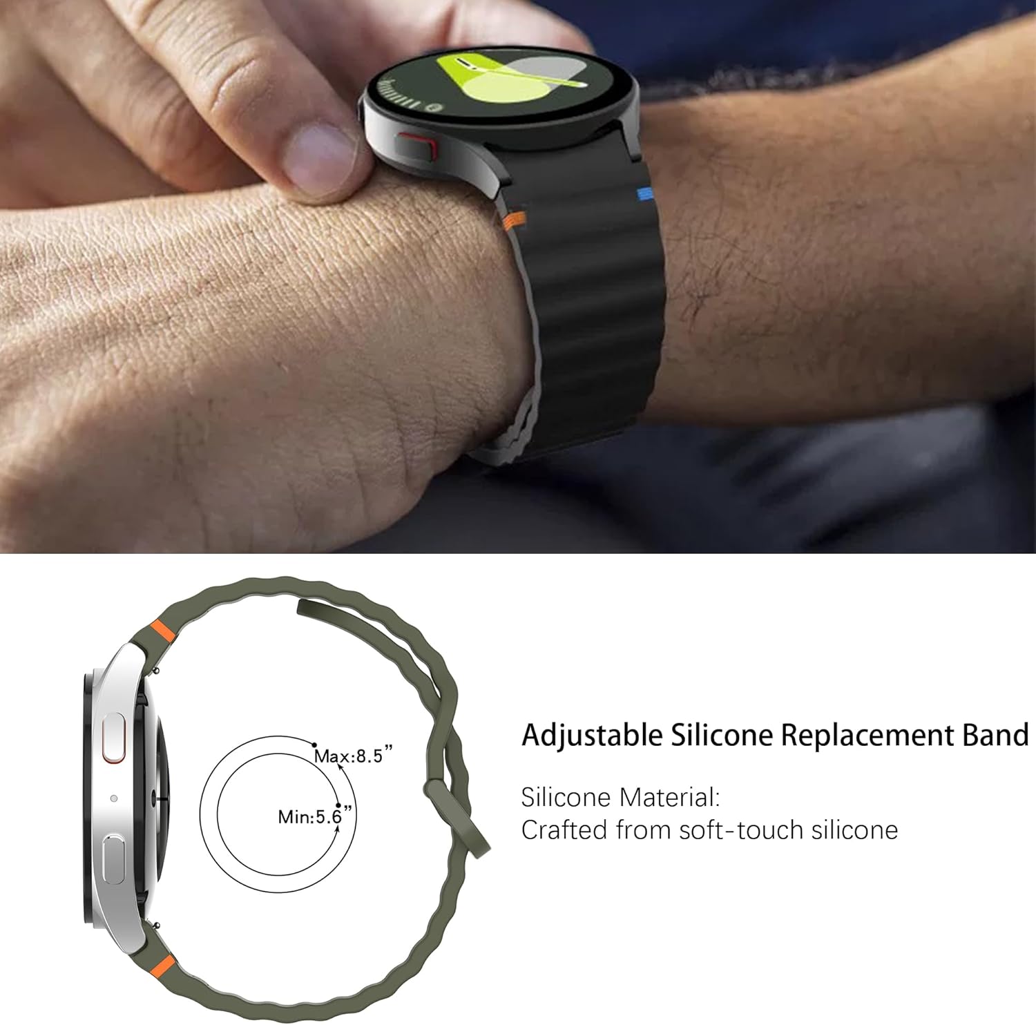 Compatible with Armitron Matrix Smartwatch bands, 20mm, 22mm Quick Release New Silicone Woven Line Adjustable Replacement Strap Compatible with Armitron Connect Matrix, Link, Lunar, Boom, Eclipse Smartwatch - Image 7