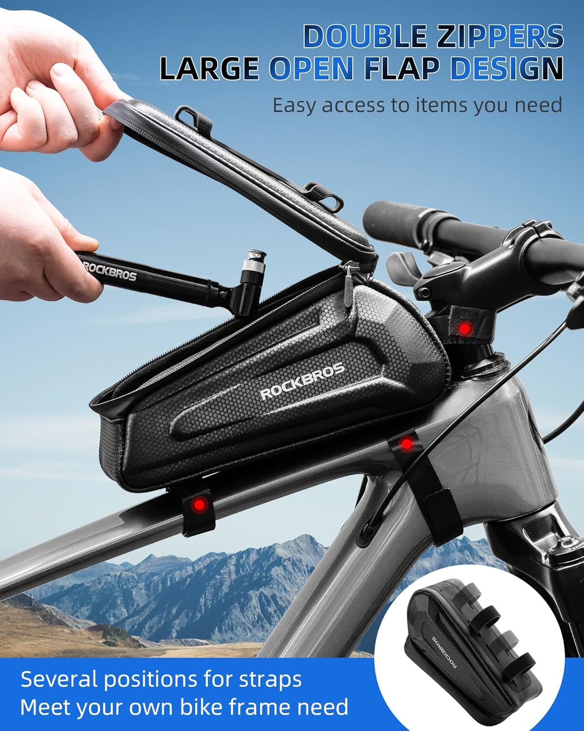 ROCKBROS Borsa da testa per telaio della bicicletta, supporto per telefono cellulare per mountain bike e bici da strada, compatibile con telefoni sotto i 6,5 pollici, capacità 1,5 l