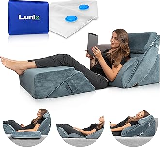 Lunix 6pcs Orthopedic Bed Wedge Pillow Set, Post Surgery Memory Foam for Back, Neck, and Leg Pain Relief, Adjustable Sitting Pillow for Sleeping, Acid Reflux and GERD, Hot Cold Pack, Navy