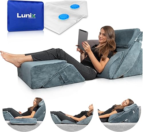 Lunix LX13 - Juego de 6 almohadas ortopédicas de cuña para cama, espuma viscoelástica poscirugía para alivio del dolor de espalda, cuello y piernas,