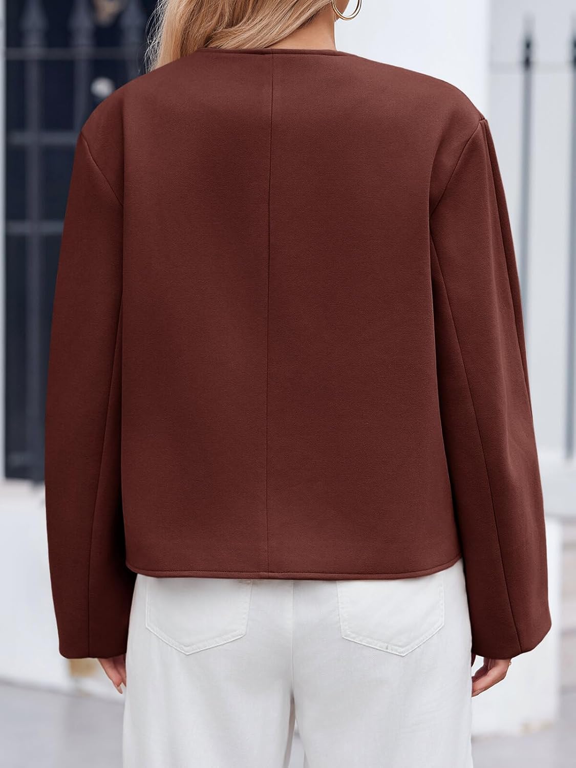 Cicy Bell Womens Cropped Wool Jackets Fall V Neck Short Pea Coats Single Breasted Outerwear Winter Outfits - Image 4