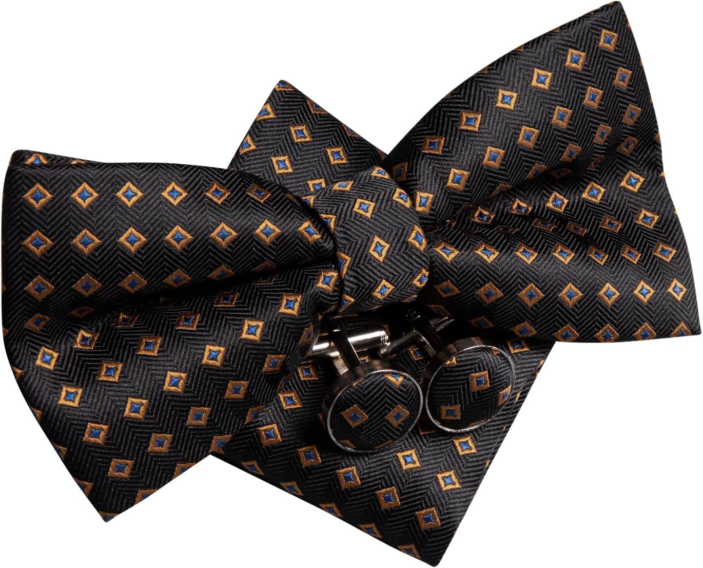 Hi-Tie Bow Ties for Men Pre-Tied Pocket Square with Cufflinks Mens Bowtie Sets for Wedding Formal Party - Image 3