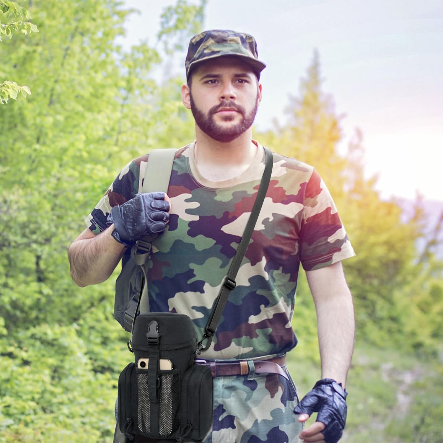 Large Tactical Molle Water Bottles Bag Pouch with Strap, Water Bottle Carrier Bag Molle Tactical Pouches for Backpack