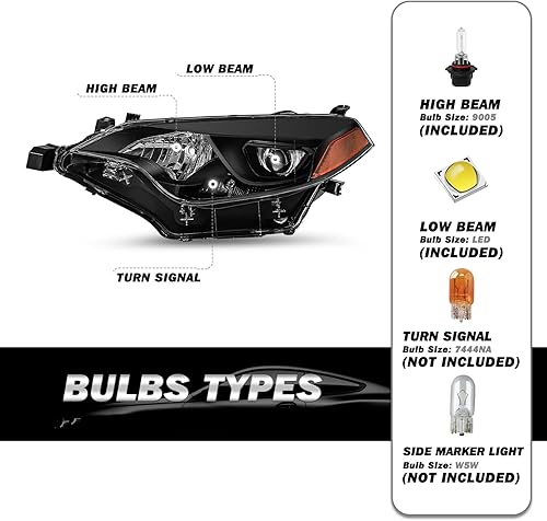 Miniatura 2 de SOCKIR Conjunto de faros delanteros para Toyota Corolla BaseCECLE EcoLELS PlusSSedan 4 puertas proyector LED de repuesto carcasa negra con bombillas