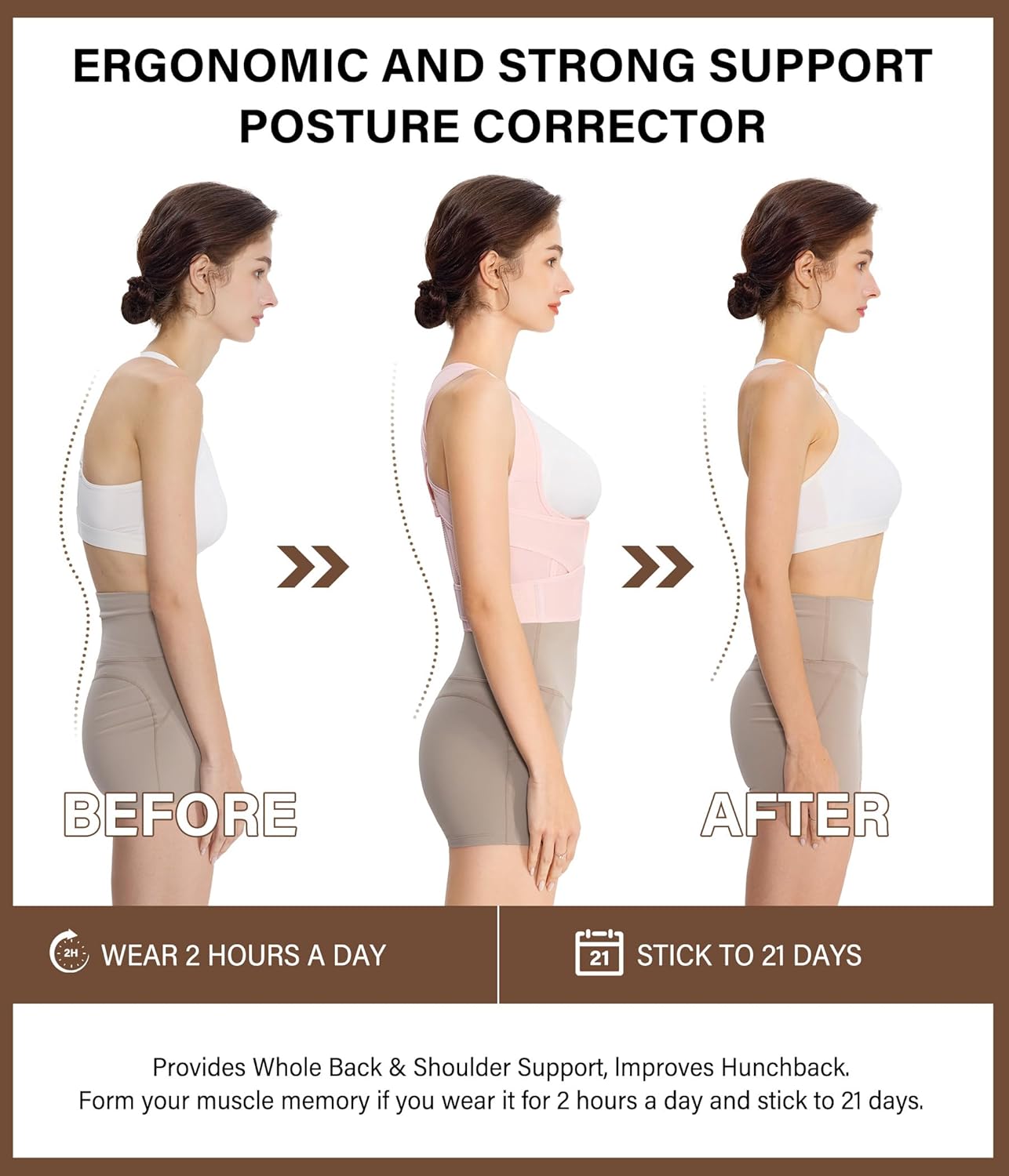 URSEXYLY Back Brace Posture Corrector for Women and Men, Breathable Shoulder Brace, Upper and Lower Back Pain Relief, Adjustable Full Back Support(Large,Pink) - Image 3