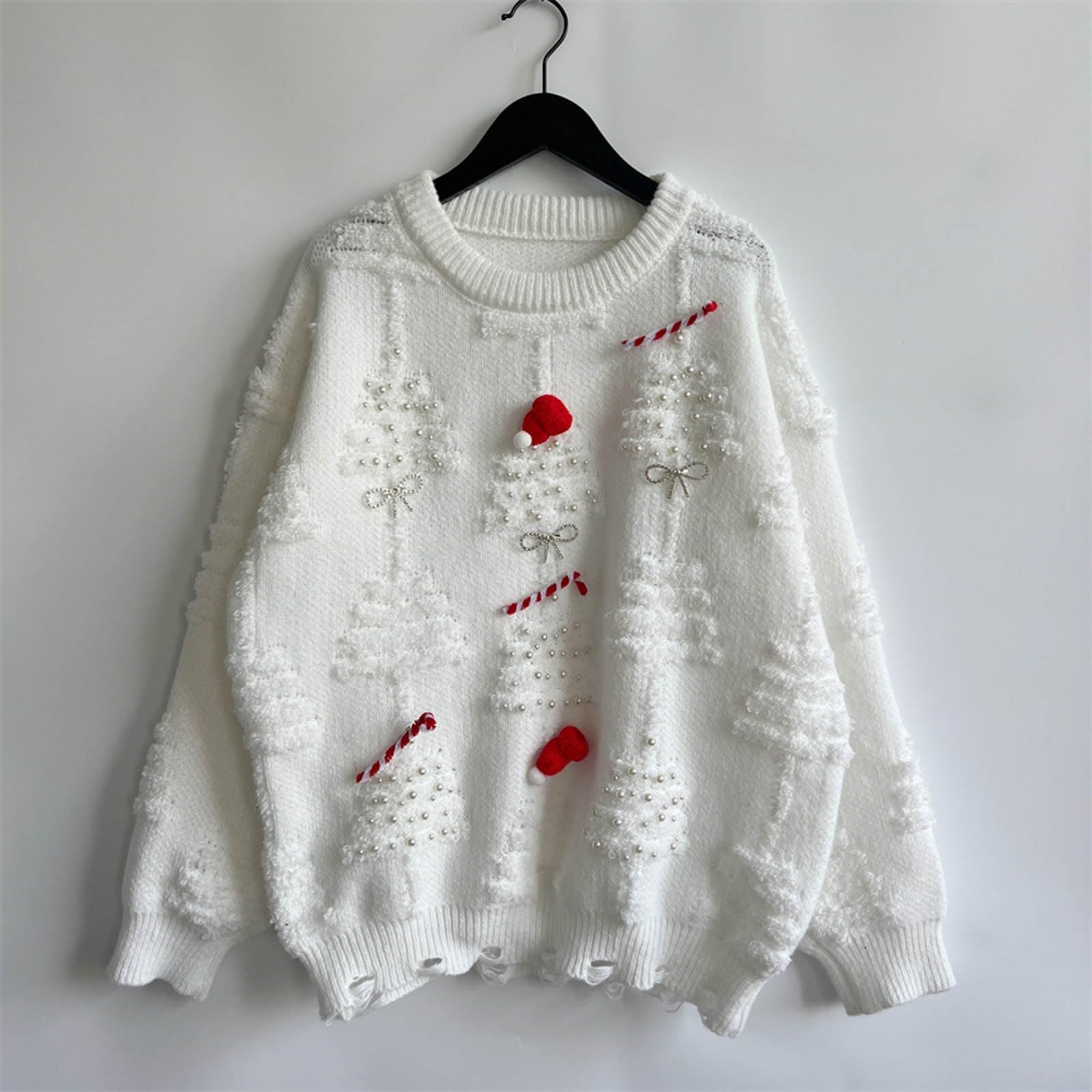 Maglione natalizio da donna a girocollo con spacco natalizio, lavorato a maglia, con motivo grafico albero di Natale, top eleganti ed eleganti, maglioni a tunica