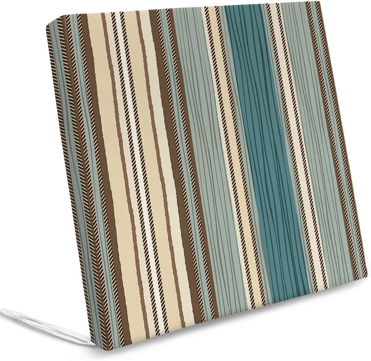 4 Pack Boho Teal Waterproof Cushion Covers with Ties, Southwestern Native Blue Green Striped Outdoor Patio Chair Seat Cushion Slip Covers Replacement Antique Pattern Tribal 20''x18''x4''