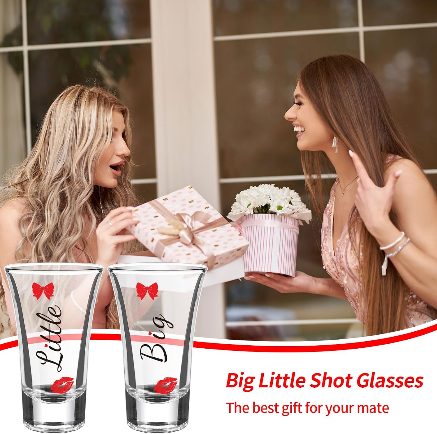 4Pcs Sorority Big Little Shot Glasses for Women, 2oz Tequila Shot Glasses with Thick Base Mini Glass Cups Clear Shot Glass for Big Sister Little Sister Drinking Glassware