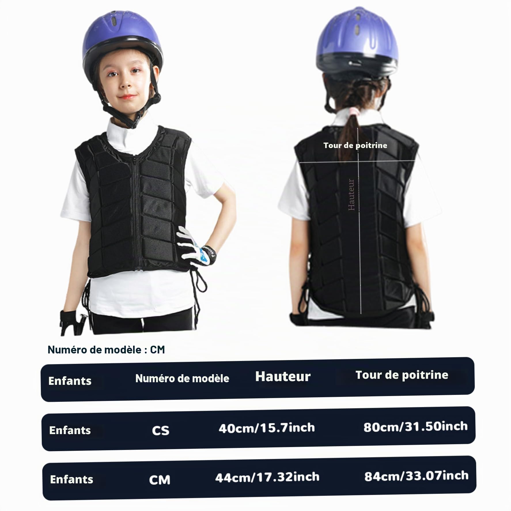 Jorzer Gilet d'équitation avec Fermeture éclair, Gilet de Protection Antichoc, Sangle réglable, d'équitation Doux et Respirant pour Femmes, garçons, Filles et Enfants