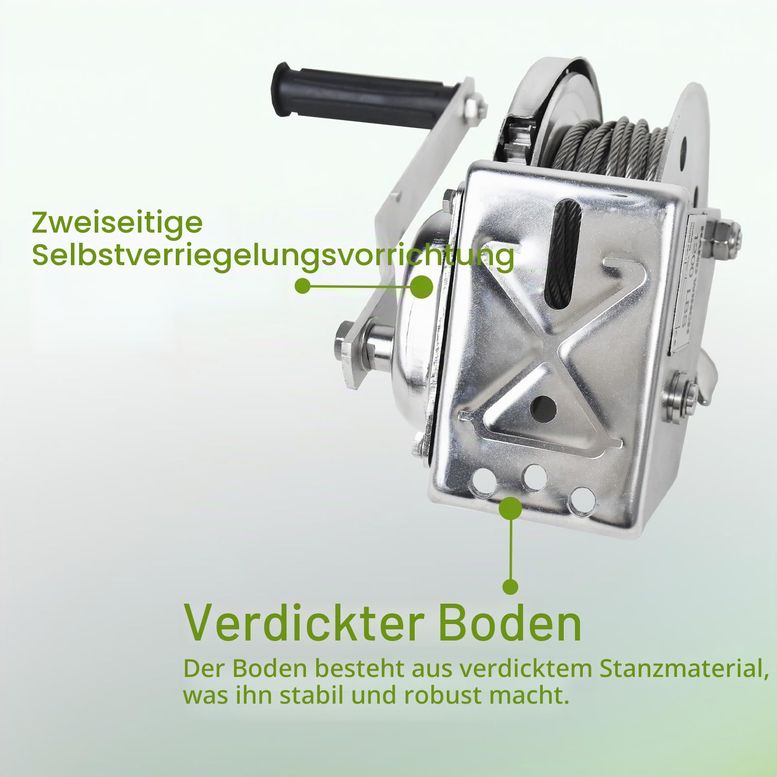Edelstahl Handseilwinde mit Bremse(1200lbs,10m) | 1200lbs Anhänger Seilwinde Hand Klein mit 10m Drahtseil, Manuell Seilwinde Handwinde Heben Senken mit Selbstsichernden Haken