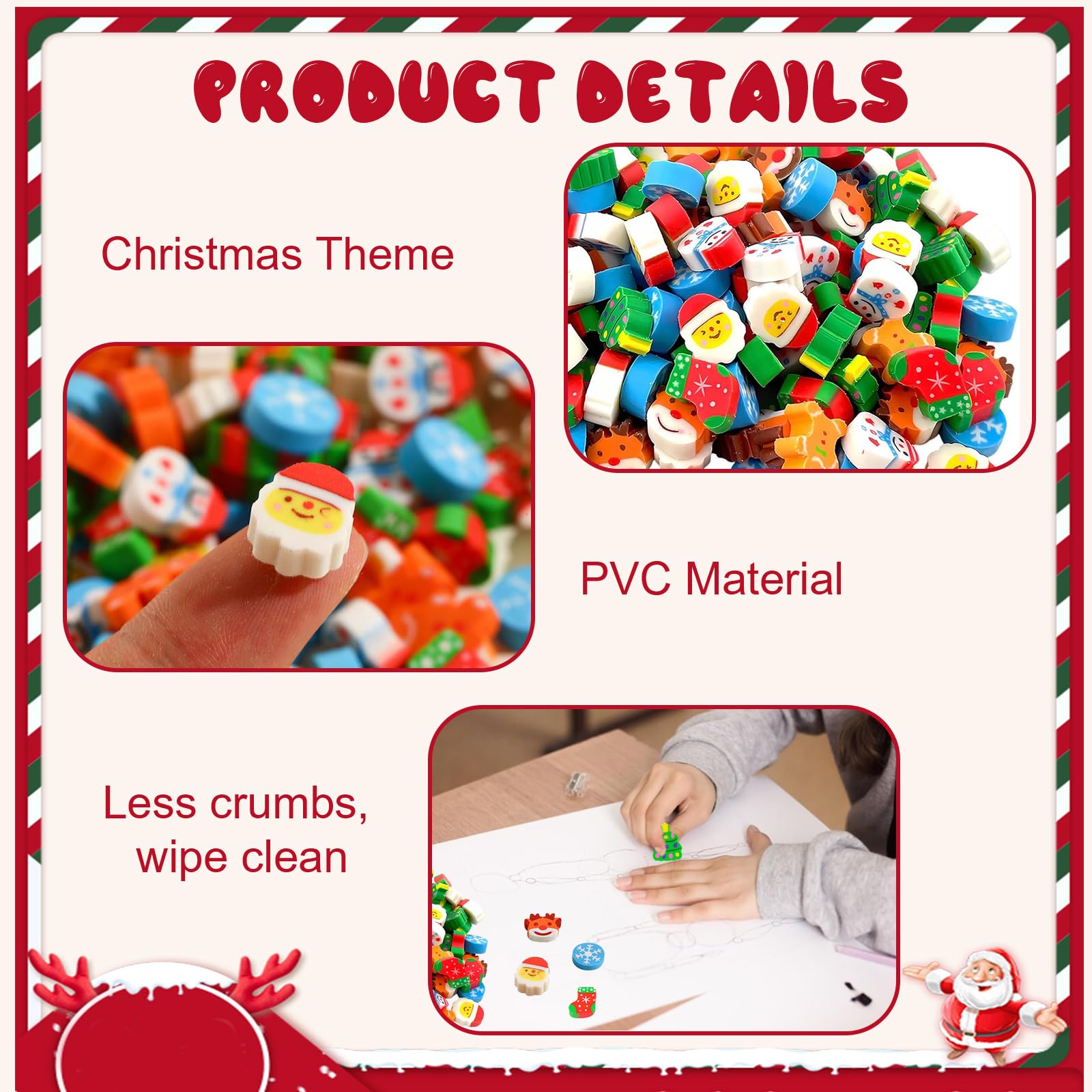 Shinybox 230 Pezzi Set di Gomme Natalizie per Bambini, 200 Mini Gomme da Cancellare Natalizie e 30 Adesivi per Tatuaggi Natalizi, Feste di Natale per Riempire la Calza Della Befana