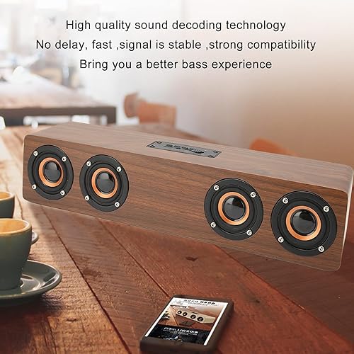 Miniatura 6 de Cuifati Altavoz Bluetooth, altavoz inteligente de sonido envolvente de madera para portátil y teléfono celular (grano de madera marrón (exportación)