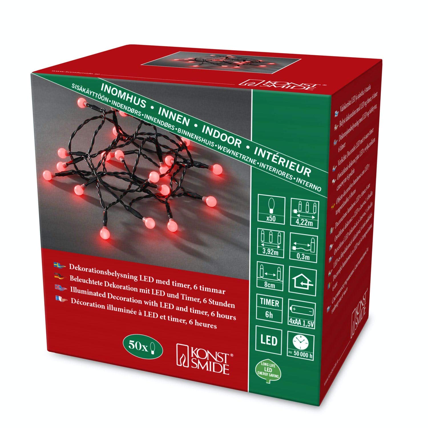Konstsmide Red - 50 Led Berry Lights : Battery Operated With Timer : Red : 50 Led : 1492-557