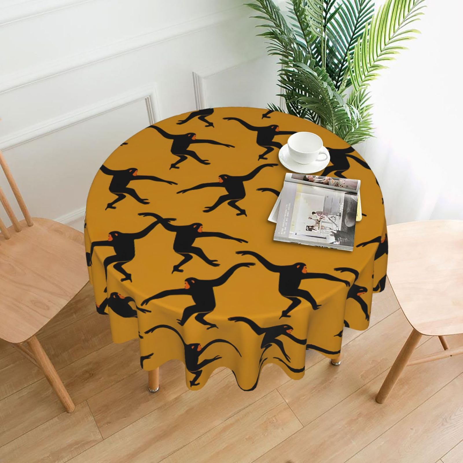 VCzsdff Black Gibbon Monkey Print Stain Resistant Round Tablecloth 60in Family Friendly Polyester Cloth for Kids Meals