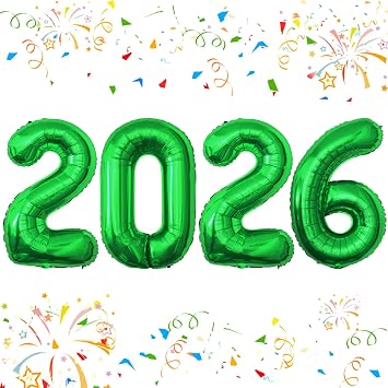 KALOR 42 Inch 2026 Green Foil Mylar Number Balloons, 2026 New Years Decorations for 2026 Happy New Year Eve and Graduations Party Supplies