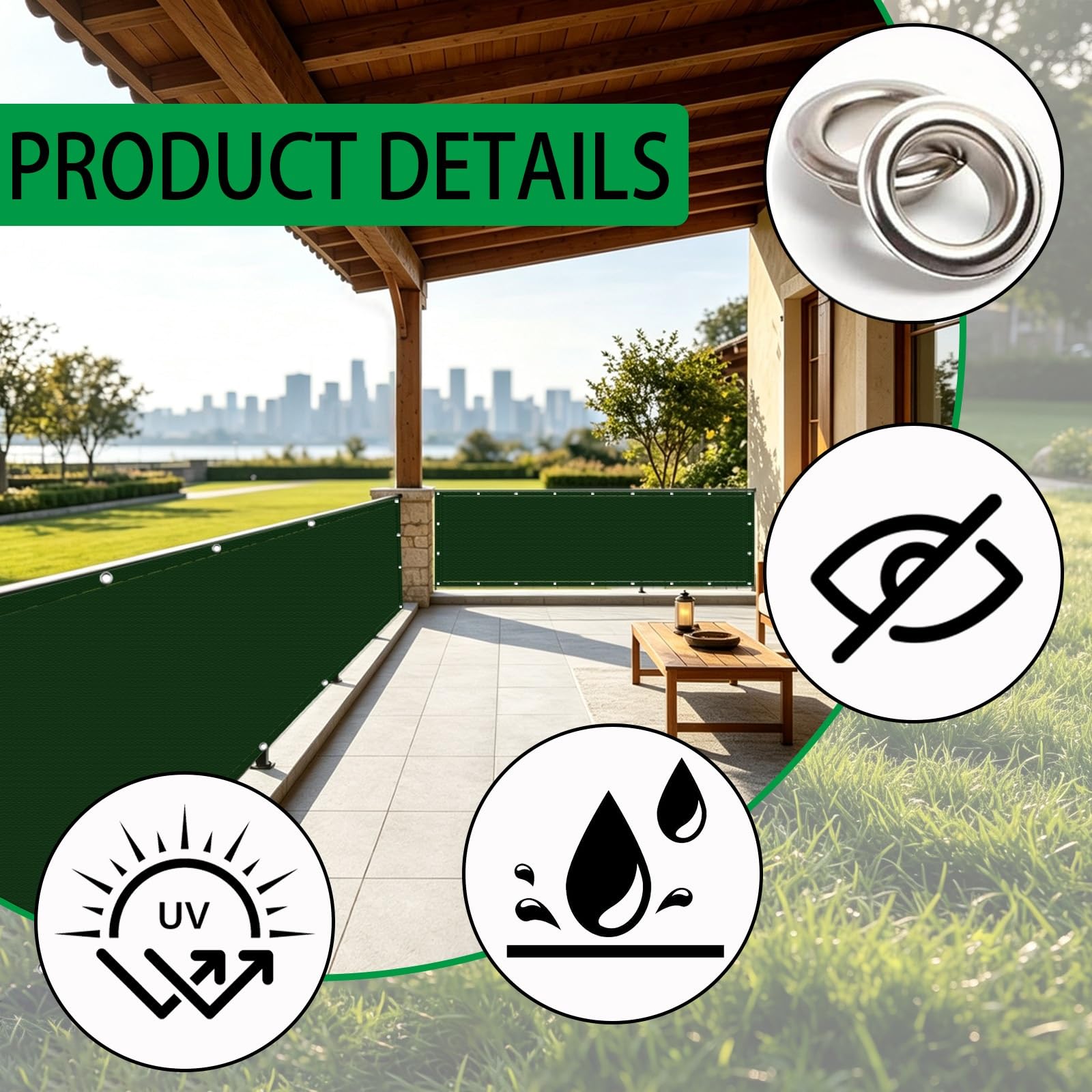 Frangivisto Balcone 70 x 700 cm Protezione Privacy, Protezione Uv, Antivento e Impermeabile, Solare Cache Vue Balcon con Fascetta per Ringhiera, Verde Scuro