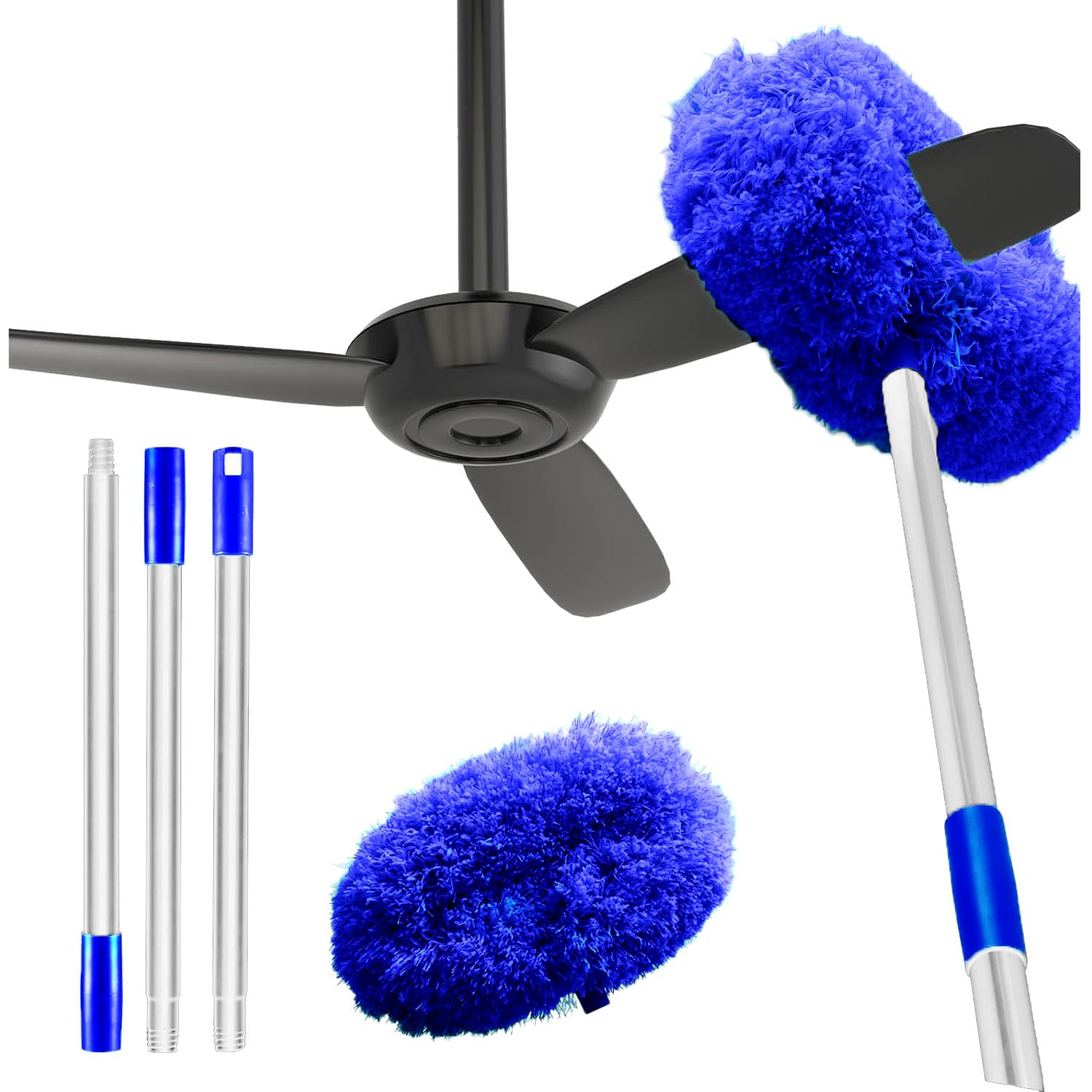 Fan Cleaner Brush with Long Rod Flexible Fan Cleaning Mop Microfiber Dust Cleaner Foldable Duster for Home Cleaning Microfiber Duster for Cleaning of Home, Kitchen, Car, Ceiling (Dark Blue)