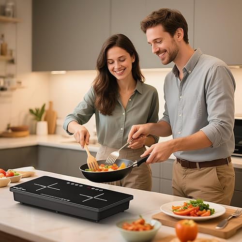 Miniatura 7 de Placa de inducción portátil, estufa eléctrica de placa caliente de 1800 W para encimera, quemador de inducción superior de precisión, potente con 8