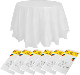 Einweg-runde Tischdecken aus PEVA für Hochzeiten, Bankette, Restaurants, Grillpartys, Outdoor-Hochzeiten, weiß, 213,4 cm, 6 Stück