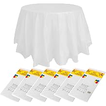 6 Pack Round Disposable Table Cloth 84 inch Plastic Disposable PEVA Water Resistant Table Cloths Circle Table Cover for Wedding Banquet Restaurant BBQ Party Fine Dining Wedding OutdoorWhite