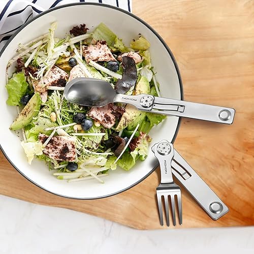 Miniatura 7 de Roxon C2 - Utensilios de camping 2 en 1, cubiertos plegables desmontables con tenedor y cuchara para exteriores, camping, senderismo, fácil de